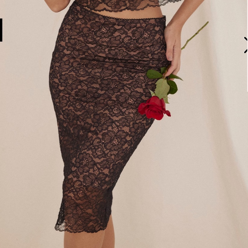 House Of CB Yolanda lace midi skirt
